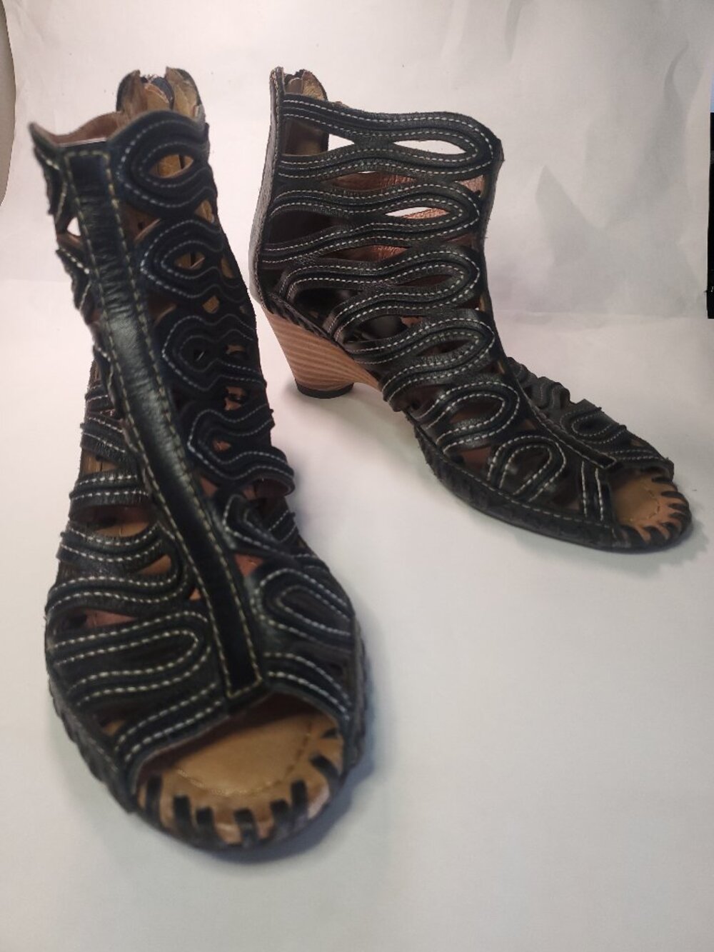 PIKOLINOS BLACK LEATHER JAVA GLADIATOR SANDAL SIZE 36